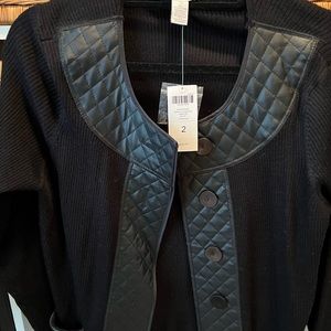 Leather trimmed black sweater